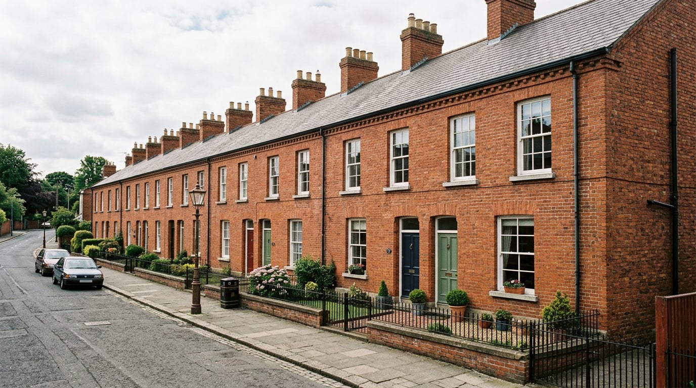 Traditional red brick Belfast terraced houses