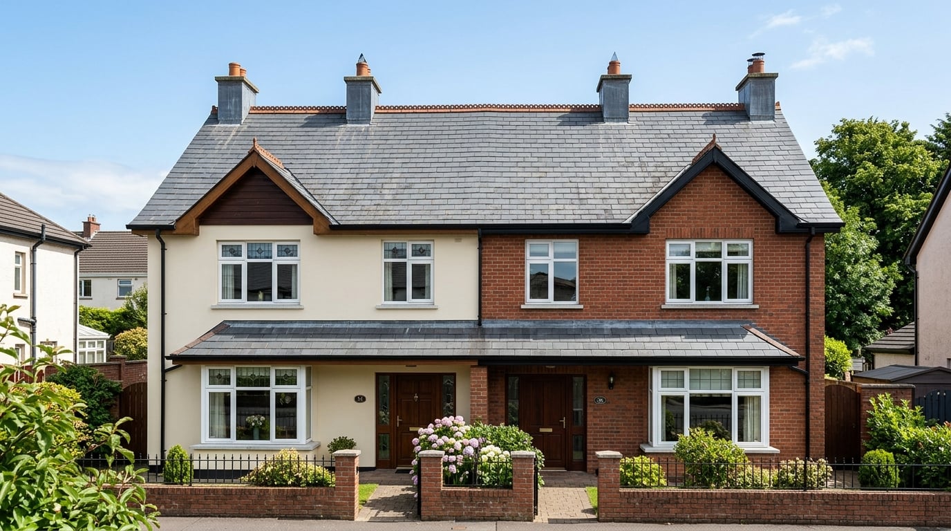 UK semi-detached home with a clean slate roof